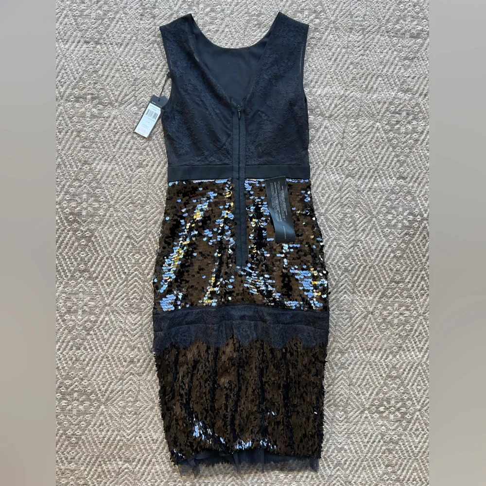 BCBGMAXAZRIA Reyna Black Sequin Sheath Cocktail Dress Womens‎ Size 4 NWT